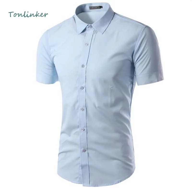 Tonlinker 2018 новые летние мужские модные Повседневное Slim Fit рубашка короткий рукав мужские Разноцветные рубашка