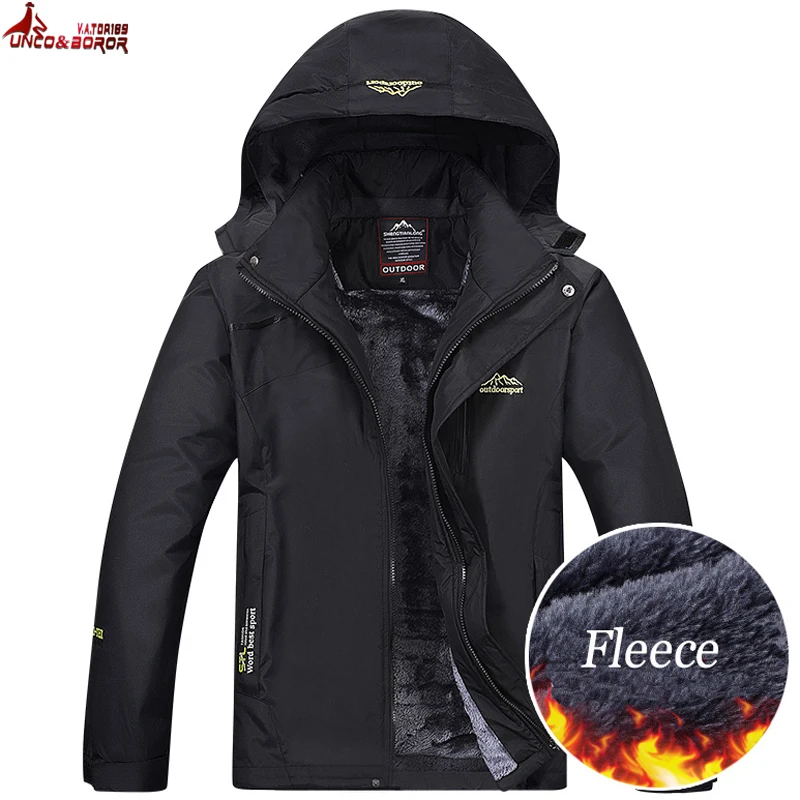 

UNCO&BOROR Winter jacket men outwear waterproof windbreaker jacket male thick plus velvet warm Hooded men`s casual jacket coat