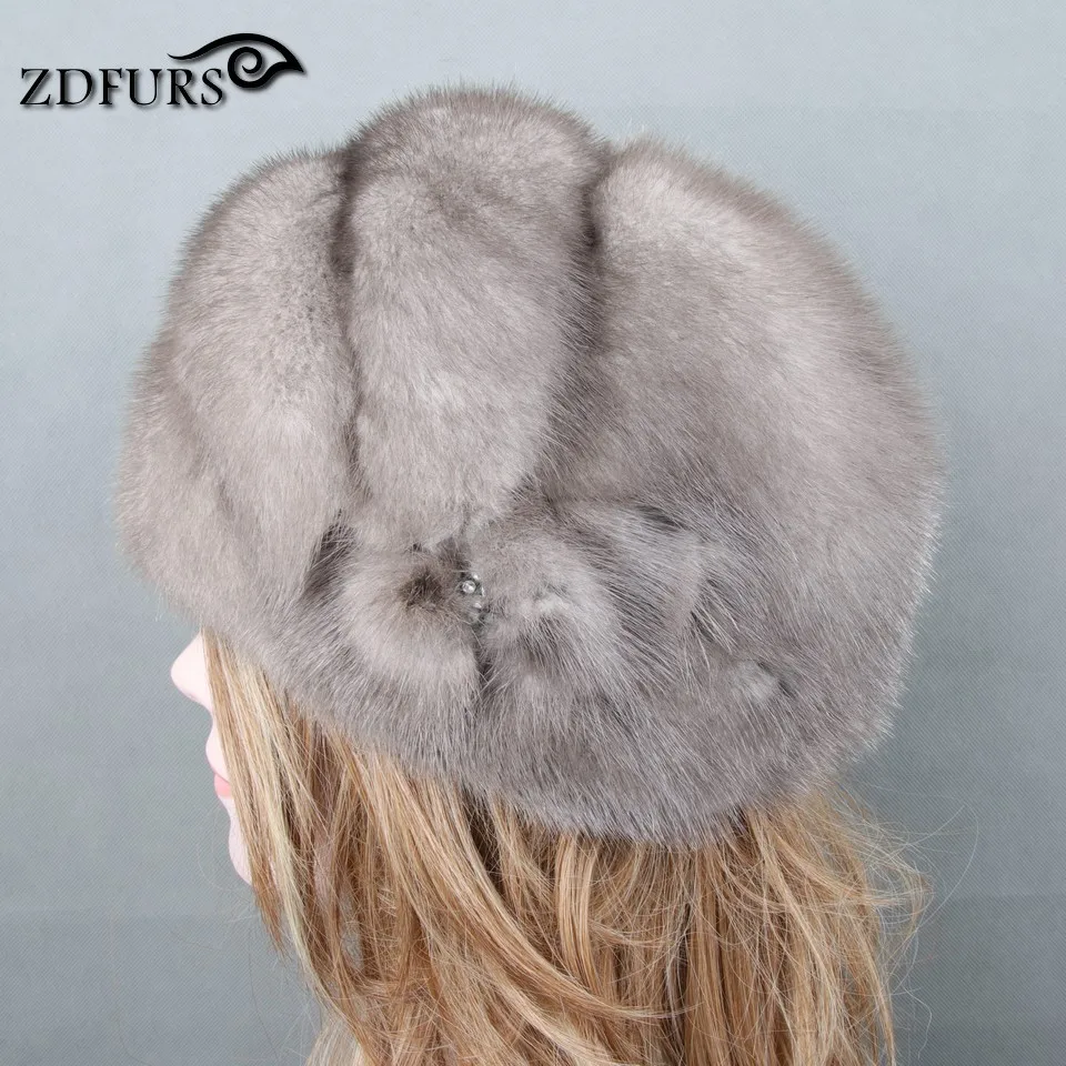 Glaforny 2017 جديد تصميم حقيقية العلامة التجارية فرو منك بيني مع الفراء زهرة الجلد الحقيقي الفراء القبعات النساء الشتاء الفراء قبعات جيدة جودة