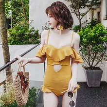 Купальный костюм женский спортивный женский Женский цельный купальник женский корейский желтый женский пляжный костюм из полиэстера