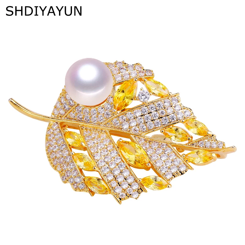 

SHDIYAYUN 2019 Pearl Brooch For Women Guality Gold Leaf Brooches Pins Natural Freshwater Pearl Fine Jewelry Accessories Corsage