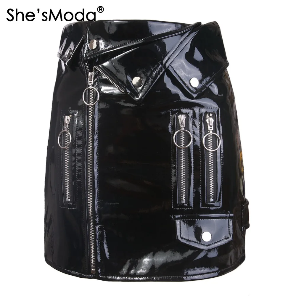 

She'sModa Patent PU Leather Women's Zipper Skirt Party Celeb Party Summer & Winter Pencil Straight Mini Skirt