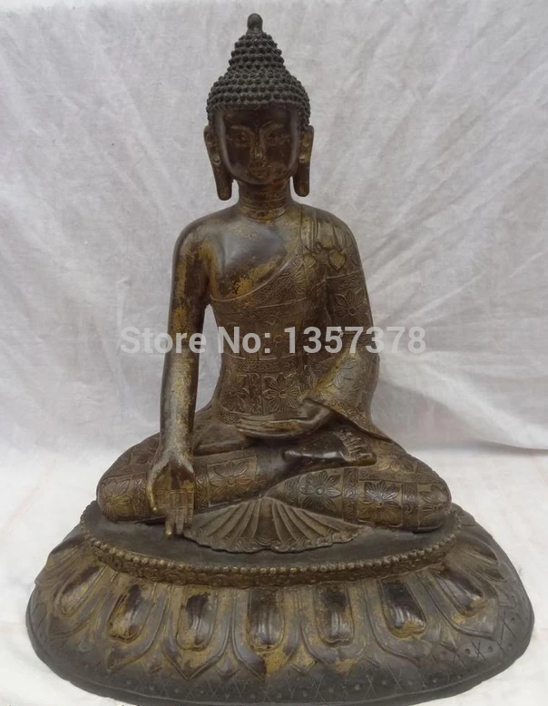 

shitou 00457 17" Tibet Bronze Buddhist Shakyamuni Buddha Statue Flower Sakyamuni Joss Set