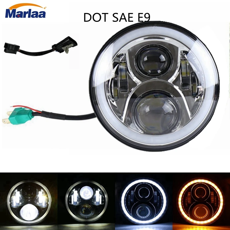 

7" Round LED Headlight Projector Daymaker Headlamp with Angle Eye for Harley Jeep Wrangler Davidson Motorcycle H4 H13 Headlight