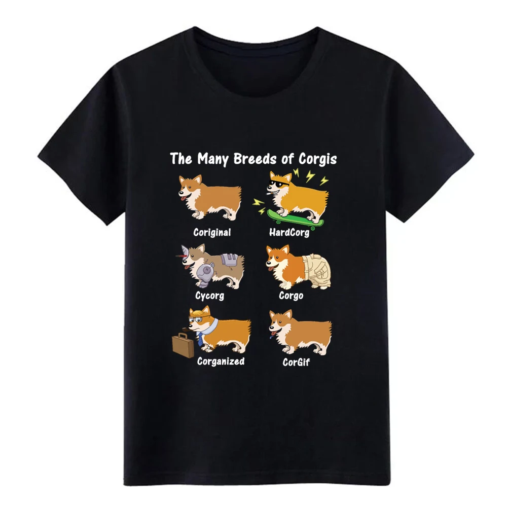 

Cute The many breeds of Corgis Cartoon Funny t shirt Custom cotton Crew Neck Natural Gift fashion Spring cool shirt