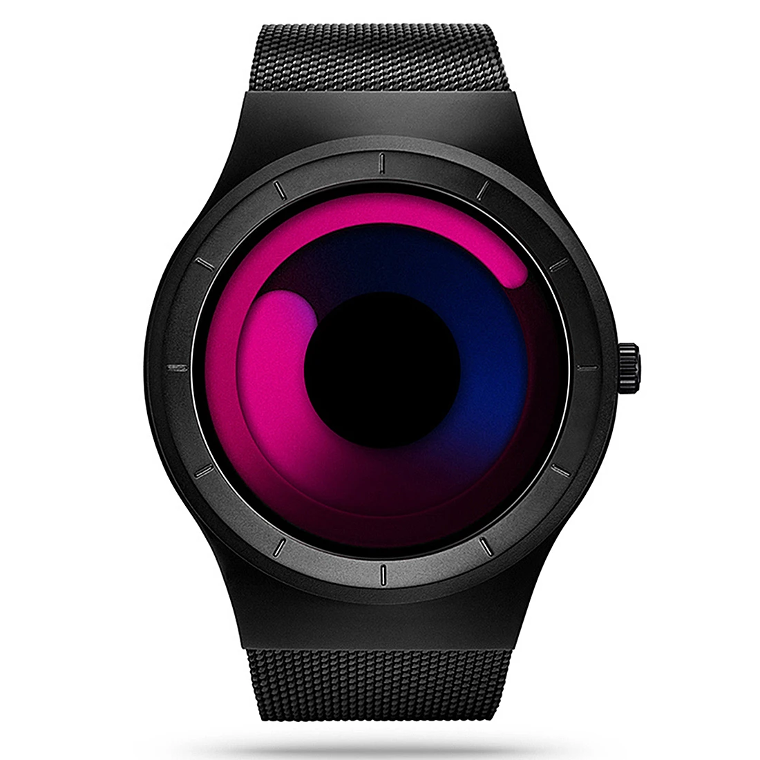 

2018 Rotation Men sport Watches pink dial Mesh Quartz Stainless Steel digital Watch Men Relogio Masculino New fashion black cool