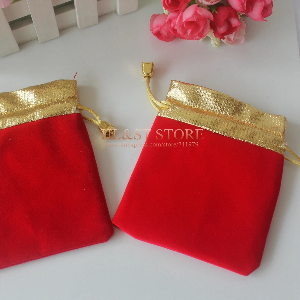 25 PCS 7X9CM Red Color Velvet Jewelry Bags Small Gift Packaging Pouches For Wedding Wholesale