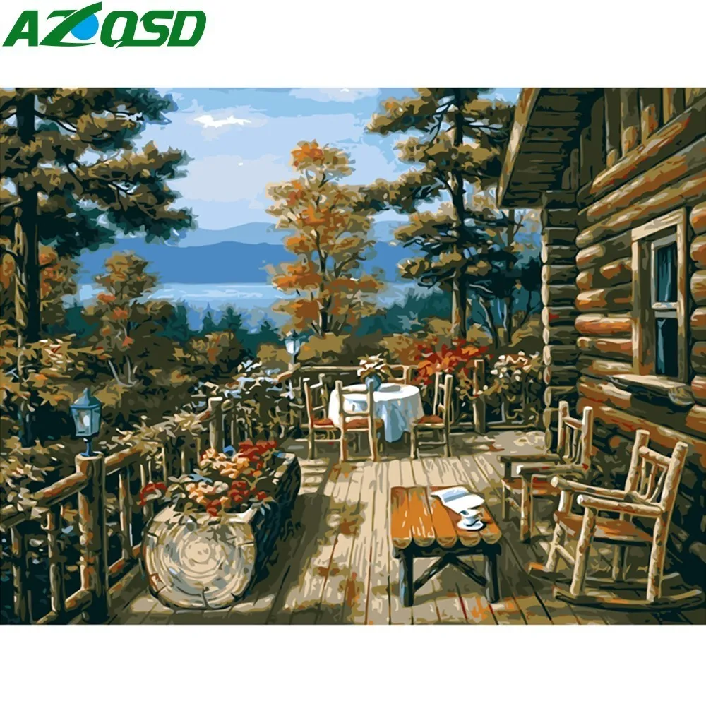 AZQSD DIY Набор для рисования по номерам Краска на холсте с Деревянной Стеной
