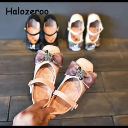 Новый 2019 на осень для детей из искусственной кожи обувь для маленьких девочек; обувь с бантом; туфли без каблуков "Принцесса" горный