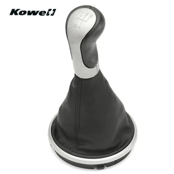 

KOWELL Leatherette 5-Speed Manual Transmission Gear Shift Knob for Skoda Fabia MK2 Roomster Gaiter Boot MT Shifter + Sliver Cap