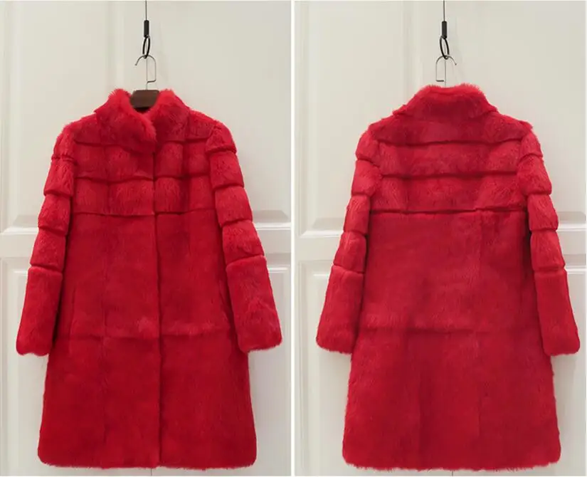 Red Шуба из натурального кроличьего меха из цельной кожи, полосатая линия, куртка из натурального меха для женщин и девочек, шуба из натурального меха, подгонка размера плюс, tbsr343 - Цвет: Red