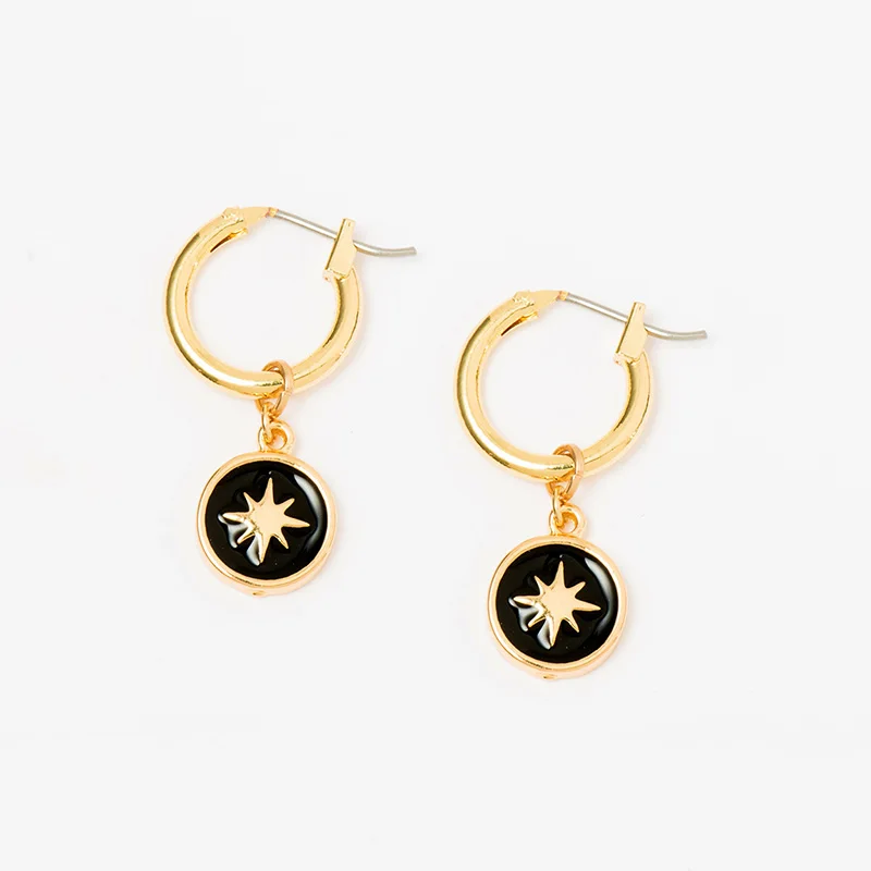 

WTLTC Boho Hanging Small Coin Hoop Earrings for Women Round Disk Starbust Hoops Earrings Drop North Star Earrings Simple Jewelry