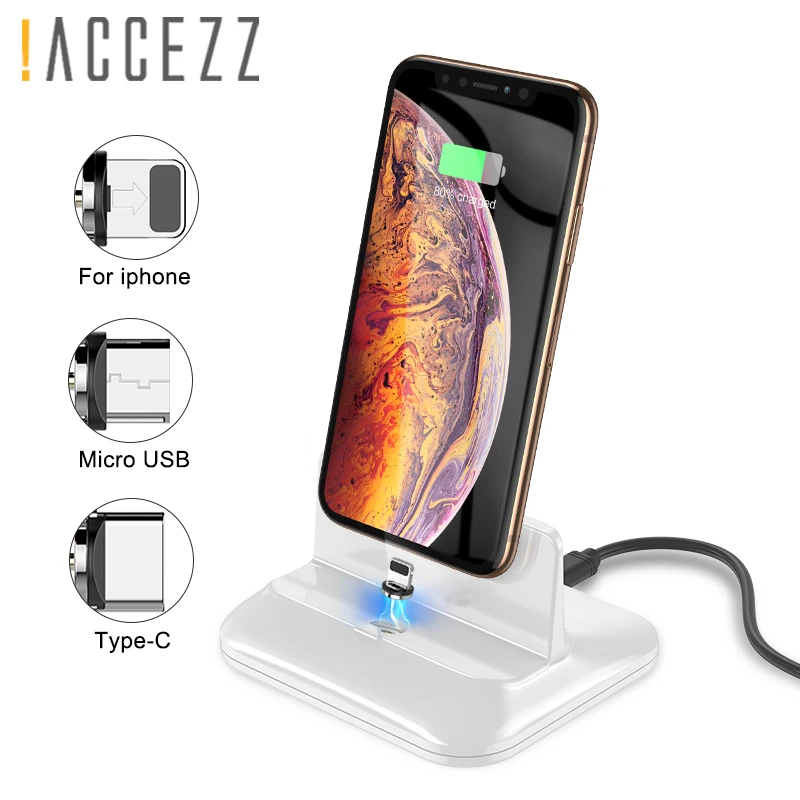 

!ACCEZZ Magnetic Phone Stand Charger Holder Lighting For iphone XR XS MAX 3 in 1 Type-C Micro USB Desktop Chargers For Xiaomi