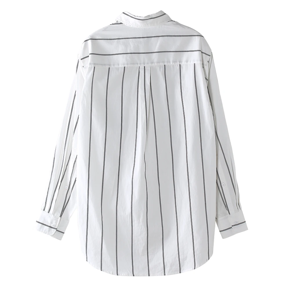  Toyouth Office Ladies Striped Shirts Women Spring Long Sleeve Workwear Shirts Loose White Blouses