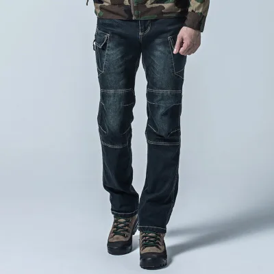 

Men Multi Pockets Tactical Combat Jean Overalls Outdoor Military Denim Cargo pants Male Motorcycle Training Climbing Trouser