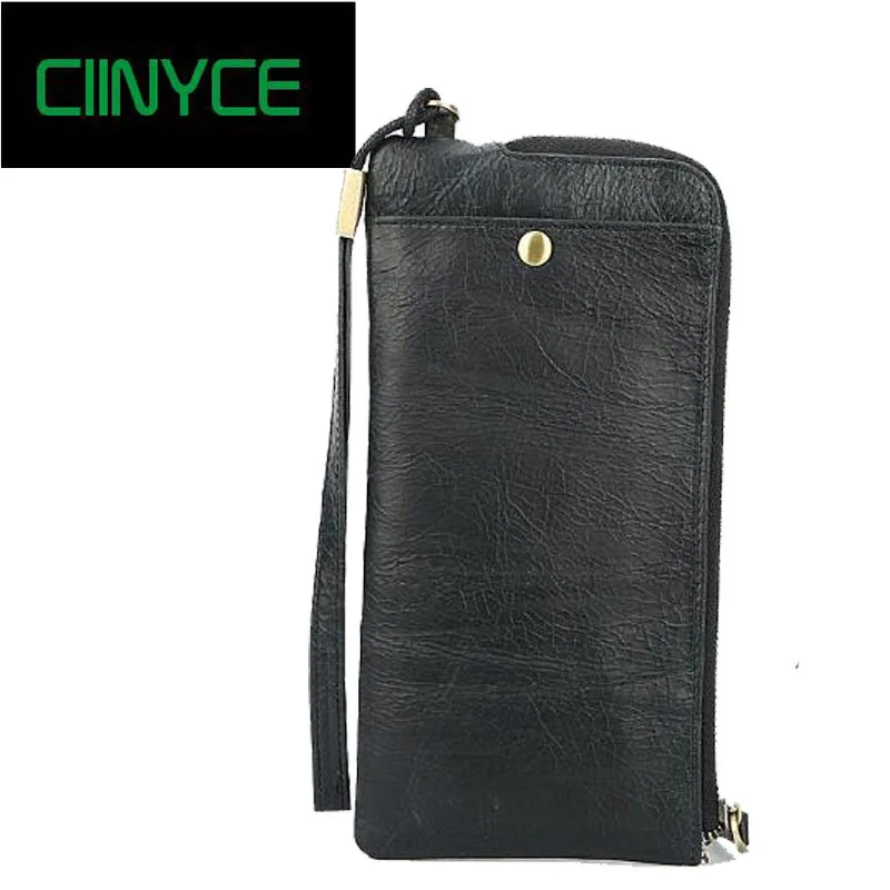 

2018 New Women's Genuine Cow Leather Nature Skin Soft Long Standard Zipper Cards Holders Phone case purse Day Clutches wallets