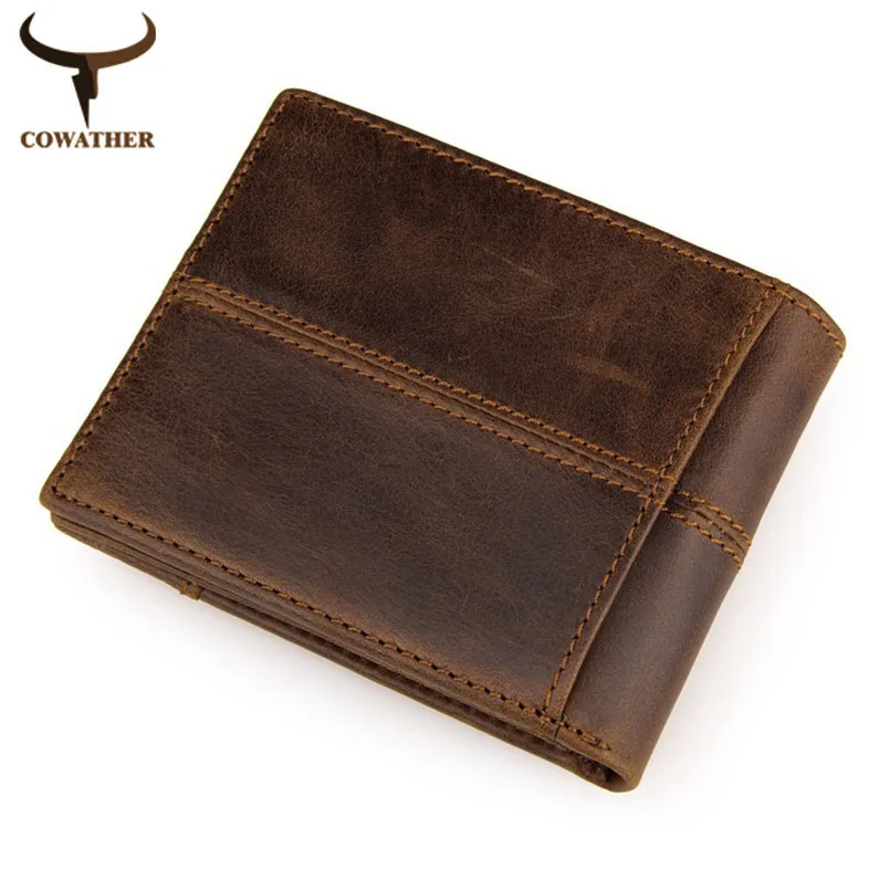 COWATHER 100% top quality cow genuine leather men wallets fashion splice purse dollar price carteira masculina free shipping