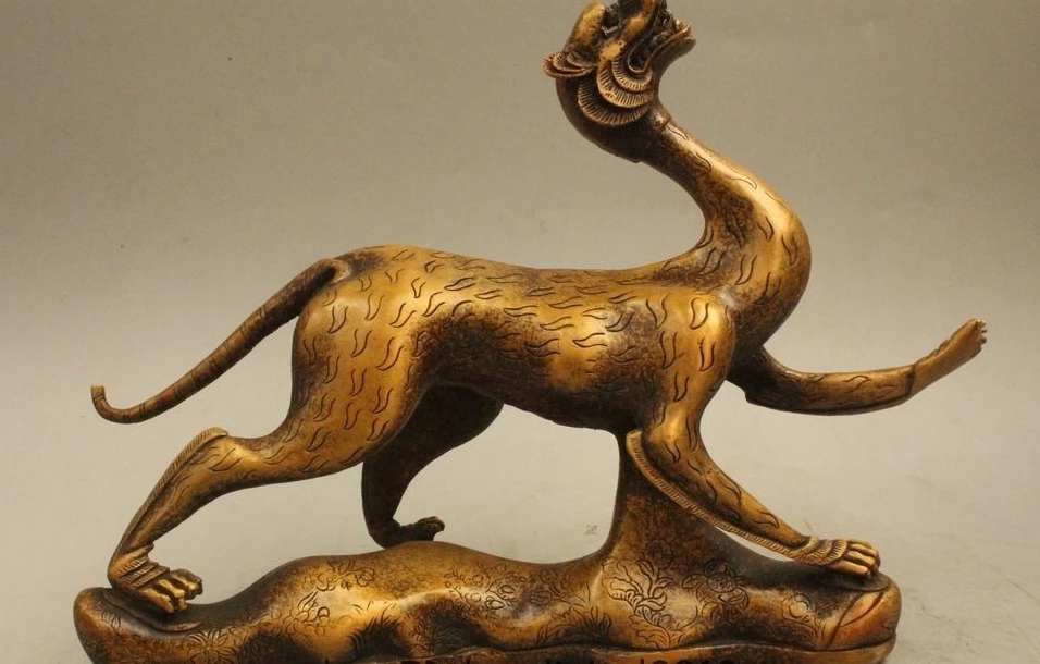 

8 "China Chinese Folk Fengshui Bronze Dragon Beast Tiger Foo Dogs Statue