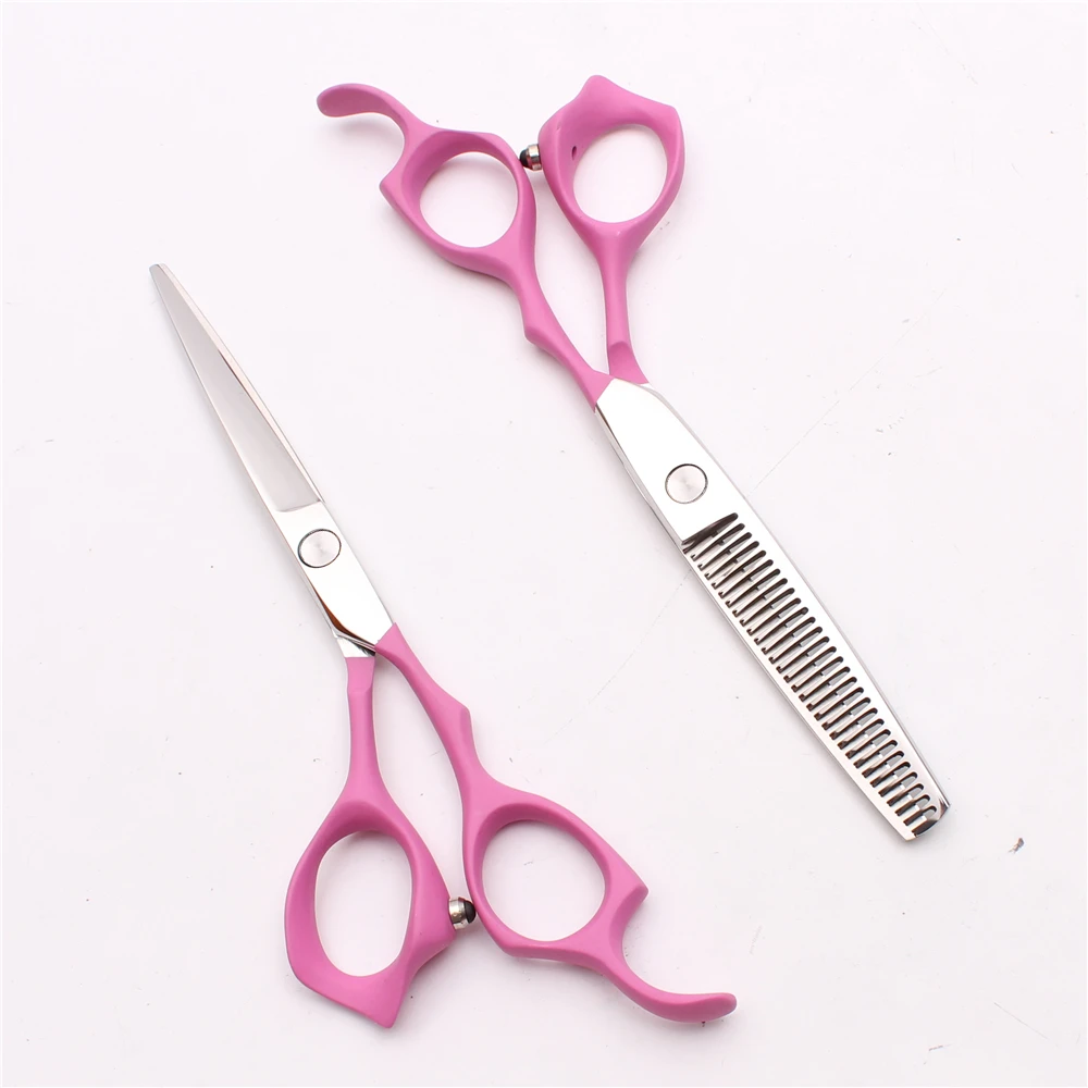 6" 17.5cm Pink Elastic Handle Engraving Hairdressing Scissors Thinning