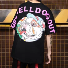 Хип-хоп ulzzang Студенческая одежда Свободные Половина рукава, принт животных, Подростковая футболка