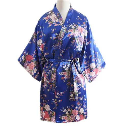 Шелковый Атласный Свадебный халат подружки невесты цветочный халат Короткое Кимоно халат ночной халат банный халат модный халат для женщин девочек - Цвет: royal blue-90cm