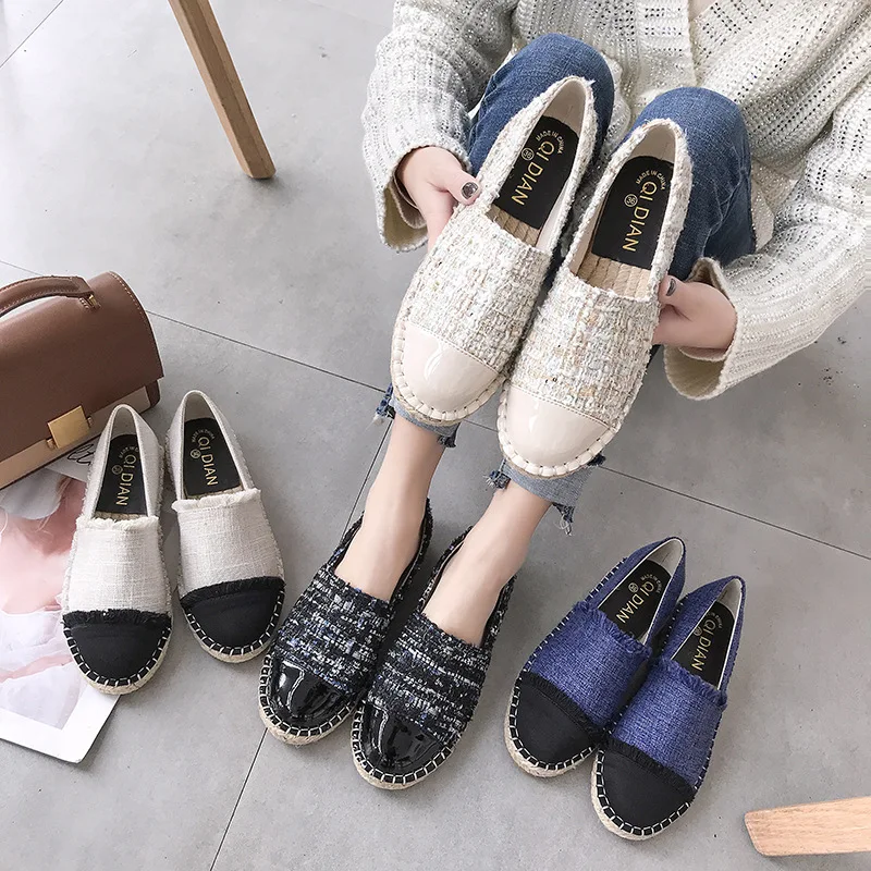 

Women Flats Elegant Fisherman Shoes Spring Autumn Flat Heel Slip on Loafers Mixed Color Soft Outsole Hemp Sole Lady Shoe 35-39