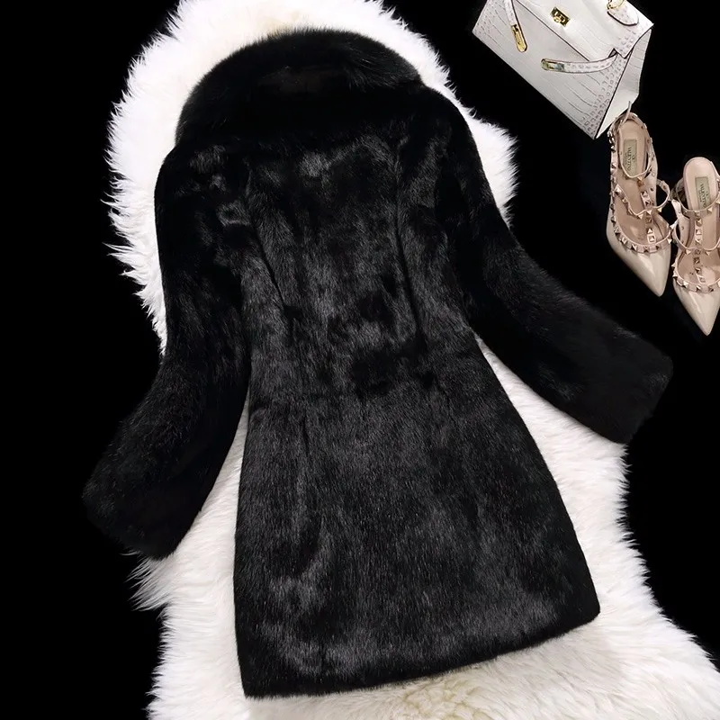 Luxury Big Genuine Full pelt Rabbit Fur Coat With Real Natural Fox Fur Collar Hot Wholesale Customize Plus Size Overcoat TSR100
