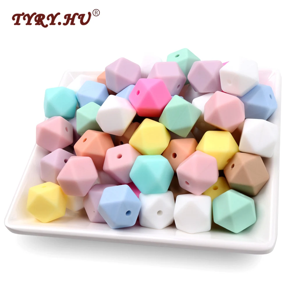 

TYRY.HU 10pc Large Hexagon Silicone Beads 17mm Food Grade Baby Teether BPA Safe Loose Beads for Baby Teething Toys DIY Jewelry