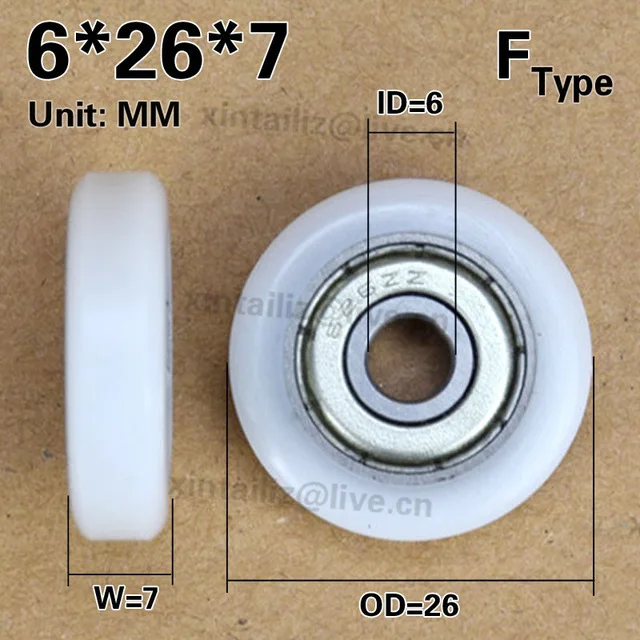 10 шт. высокое качество низкий уровень шума шариковый роликовый подшипник колеса плоский тип пластмассовый подшипник шкива 17/18/21/22/24/25/28 мм - Цвет: ID6  OD26  W7