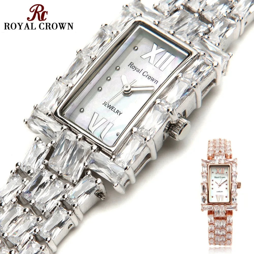 

Prong Settiing Women's Watch Japan Quartz Fashion Fancy Dress Bracelet Luxury Crystal Party Girl Birthday Gift Royal Crown Box