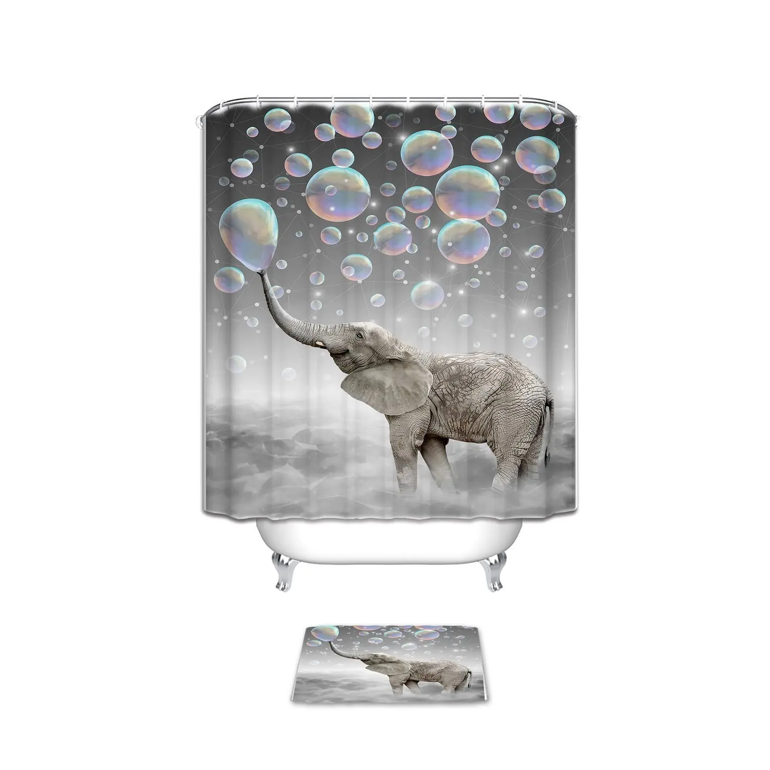 Memory Home Cute Elephant Printed Animal Theme Shower Curtain Polyester