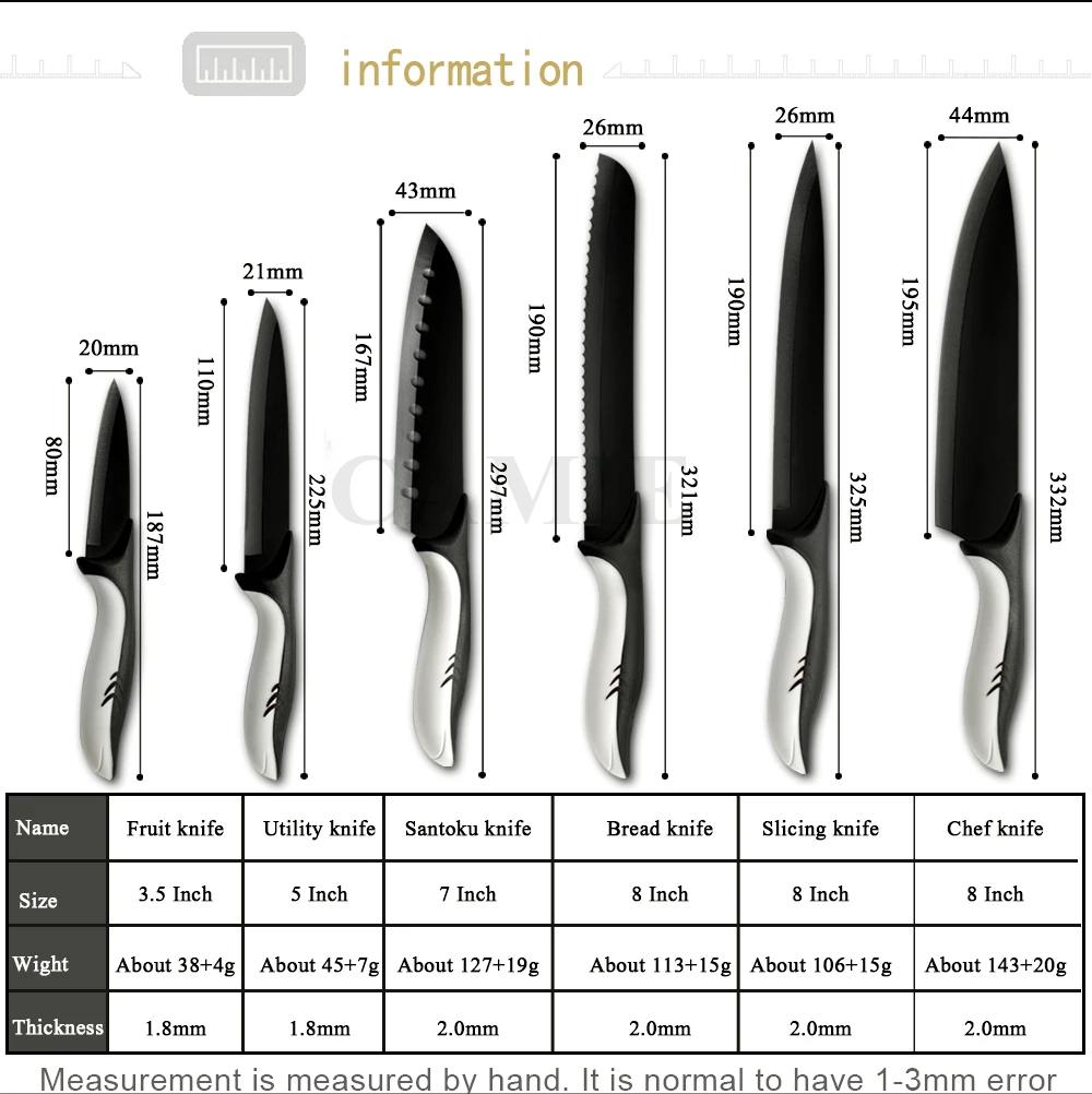 MYVI 6 шт./компл. Кухня ножей шеф повара Ножи нож для очистки овощей Santoku нож для нарезки ножей Сталь черный Ножи ABS+ TPR ручка Прямая поставка