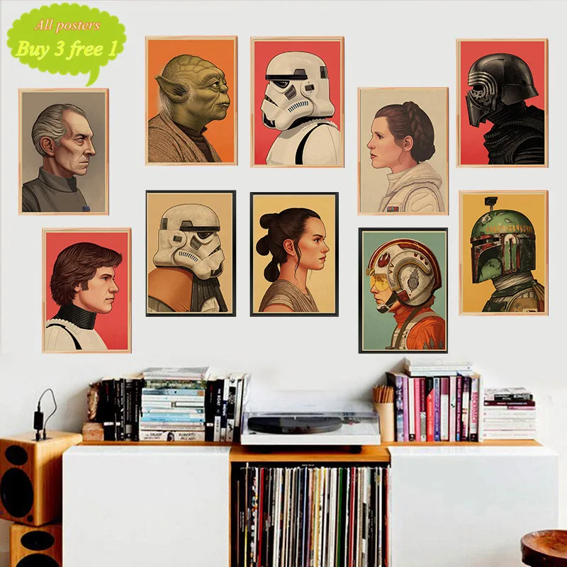 Профиль персонажей Звездных войн, плакаты, домашний декор, крафт-бумага, живопись, наклейки на стену