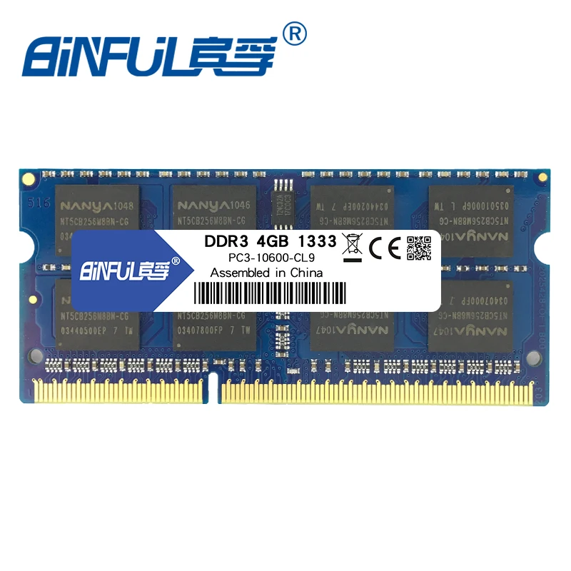 Binful DDR3 4G 1333 МГц PC3-10600 памяти оперативная память для ноутбук нетбук 204pin 1,5 V sodimm