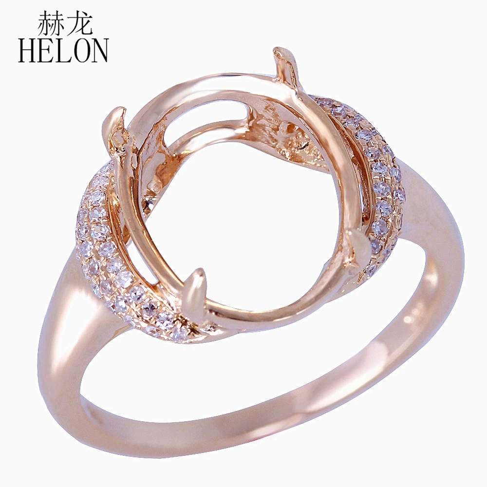 

HELON Oval Cut 10x13MM Engagement Wedding Semi Mount Pave Real Diamonds Fine Ring Solid 14k Yellow Gold Fine Jewelry Ring