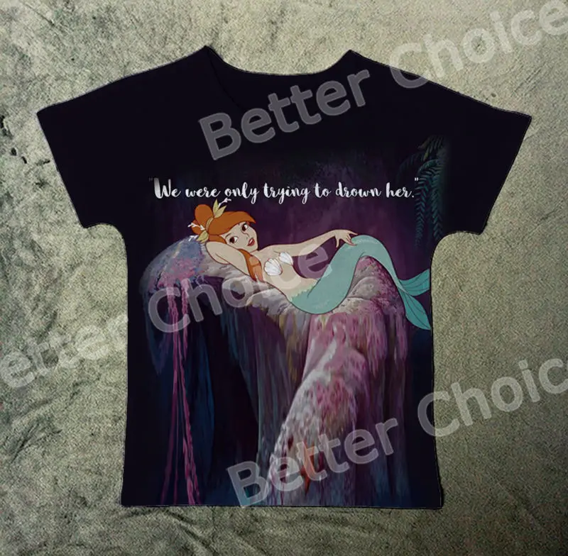 

Track Ship + Vintage Retro Picture Pop T-shirt Top Tee We were only Trying to Drown Her Cinema Mermaid on Rock Deep Sea 1221