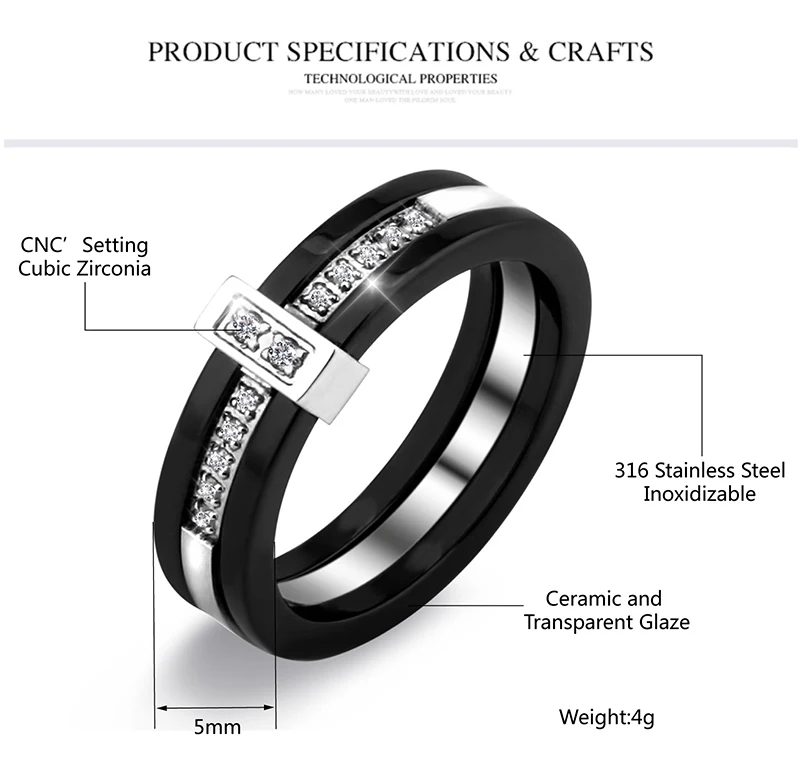 Модное керамическое кольцо с черным кристаллом, 5 мм, высокое качество, здоровое, без царапин, Трендовое ювелирное изделие, Женское кольцо, подарок на год для друзей
