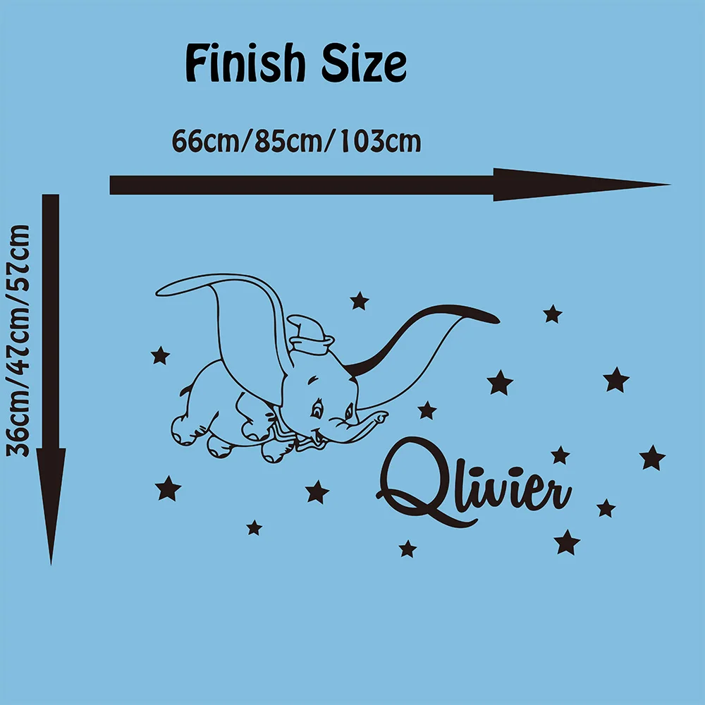 Cartoon Custom Name Dumbo Star Wall Decal Kids Room Bedroom Personalized Name Dumbo Animal Wall Sticker Nursery Vinyl Decor (1)