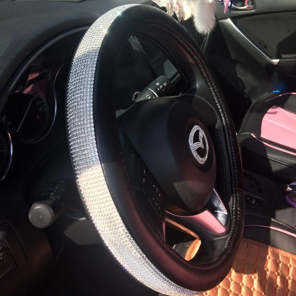 

Bling Bling Silver Crystals Women Car Steering Wheel Cover Anti-slip Case for Buick Volkswagen BMW Toyota Ford 38cm Universal