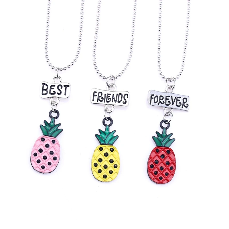 

2018 Alloy Pink Yellow Red Pineapple Pendant Necklace Best friends Friendship BFF 3 Jewelry Gifts For Friends