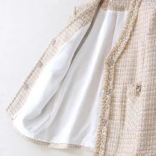 Новинка года Женская мода v-образным вырезом роскошные взлетно-посадочной полосы твидовый пиджак-fringe trim Tweed куртка с спереди Пуговицы вверх и боковые карманы