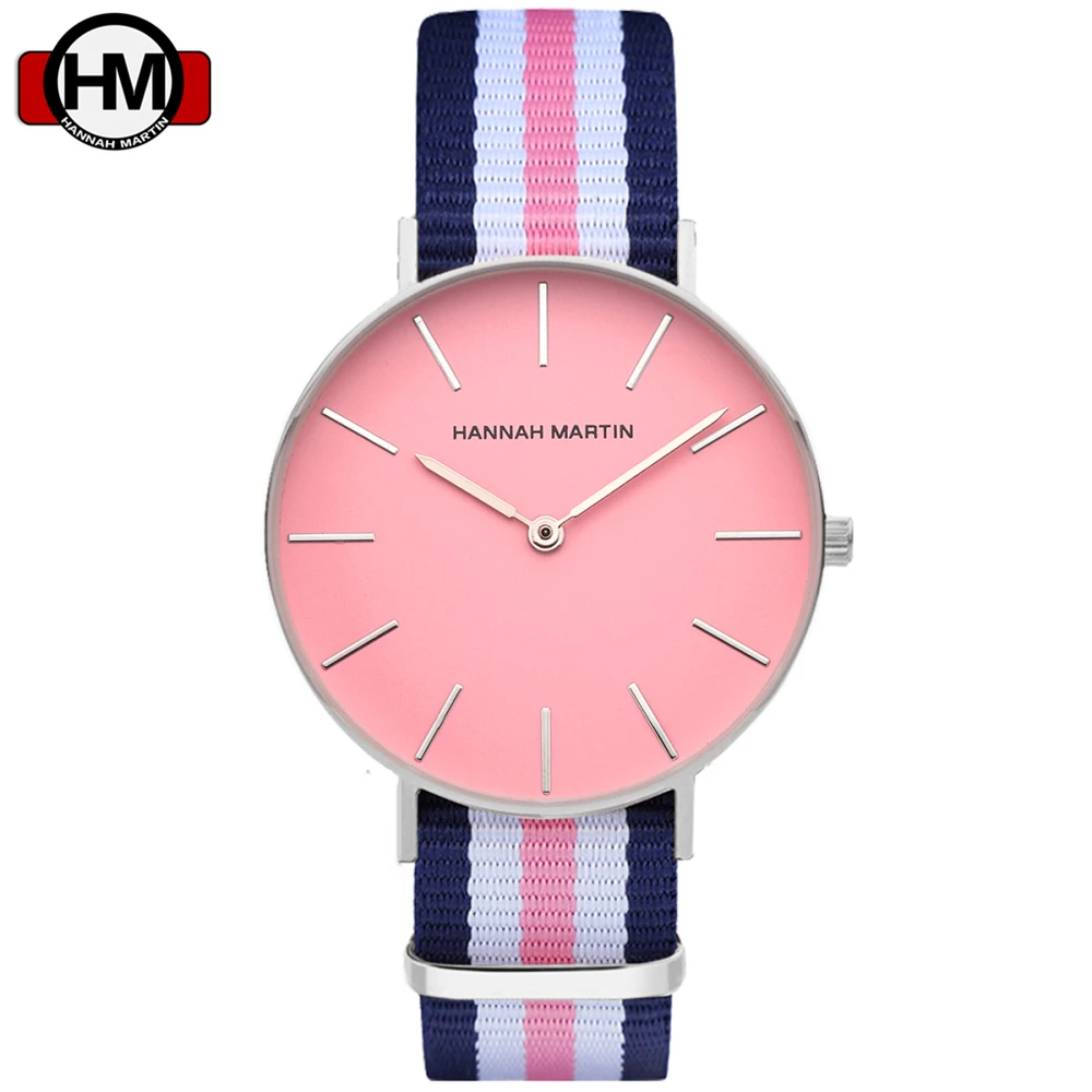 Hannah Martin Pink Dial Design Quartz Watch Women Brand Leather Fashion Casual Water Resistant Life Watch Women Relogio Feminino