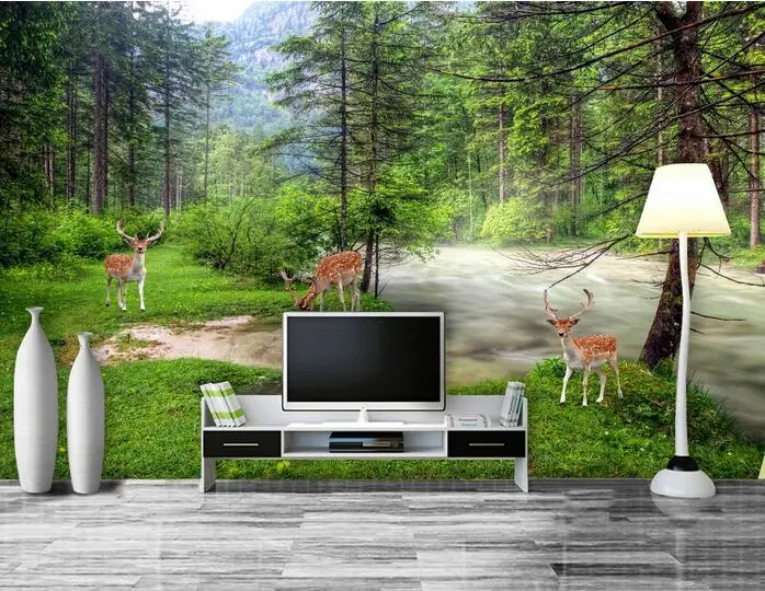 

3d wallpaper custom mural non-woven wall sticker 3d Mi deer forest landscape setting wall painting photo 3d wall mural wallpaper
