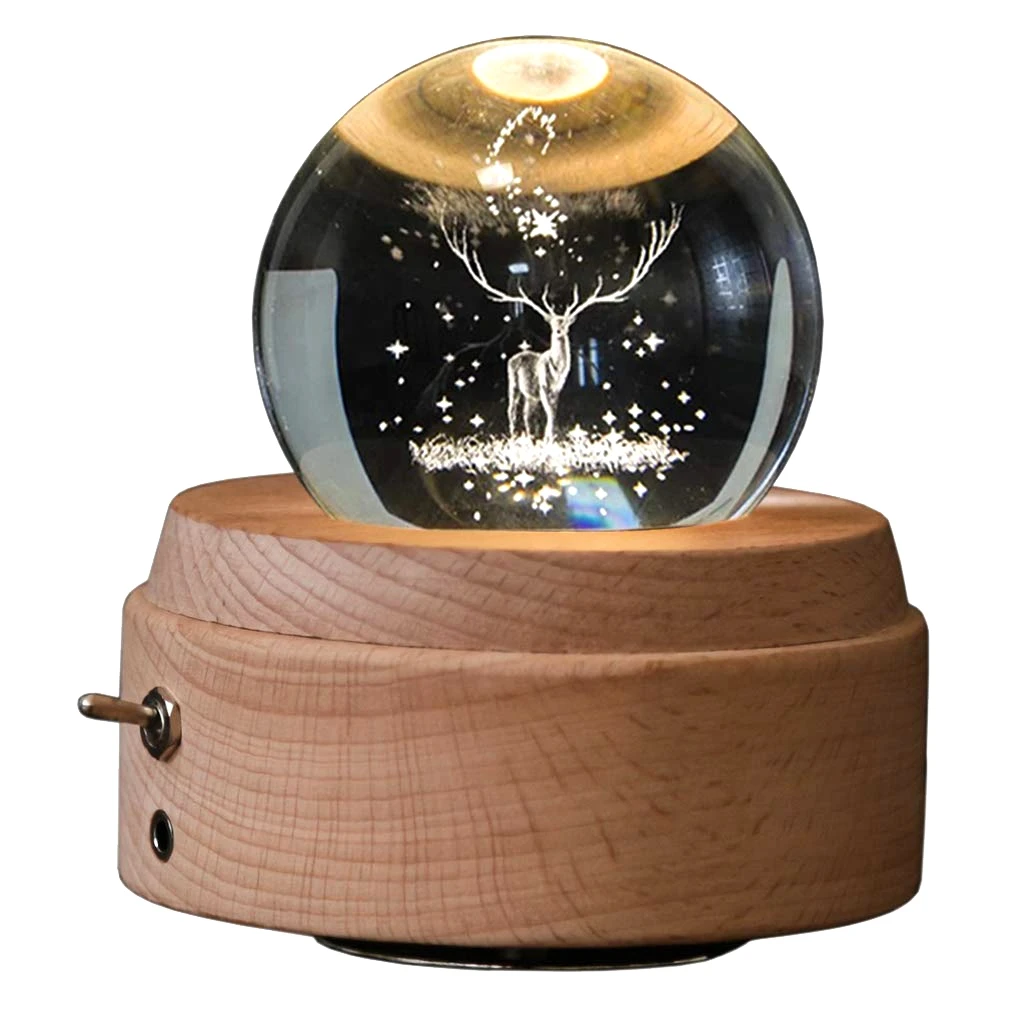 3D хрустальный шар музыкальная шкатулка олень световой вращающийся музыкальный ящик с проекционным светодиодным светом - Цвет: Yellow