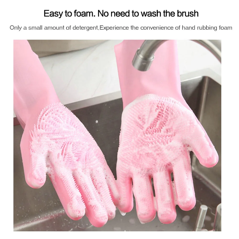 Anpro многофункциональные перчатки для мытья посуда уборки скруббер силиконовые резиновые термостойкие бытовые перчатки с многоразовой щеткой