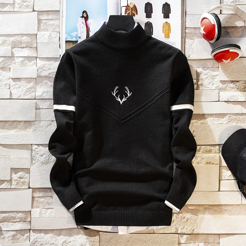 Keep Warm Pullover Men New Hip Hop Sweater With Deer Printed Mens Christmas Sweaters Turtleneck Slim Fit pull homme