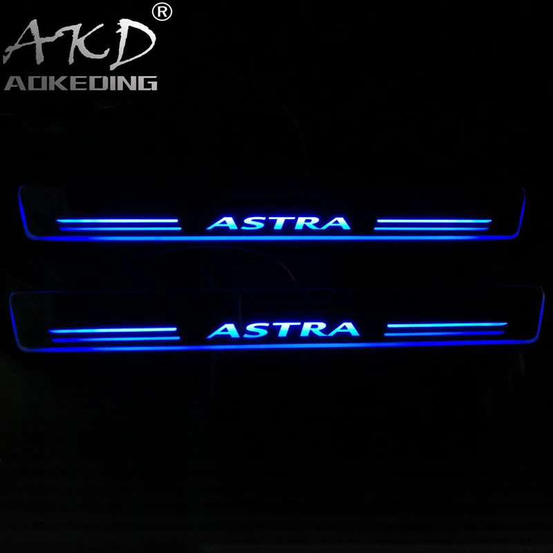 

AKD 4PCS Acrylic Moving LED Welcome Pedal Car Scuff Plate Pedal Door Sill Pathway Light For Opel Astra J H 2016 2017 2018