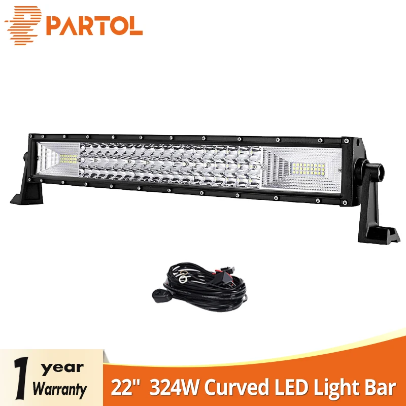 

Partol 22" 324W Tri-Row Curved LED Light Bar Offroad Work Light Spot Flood Combo Beam 4X4 4WD LED Bar 12V 24V for Jeep SUV Truck