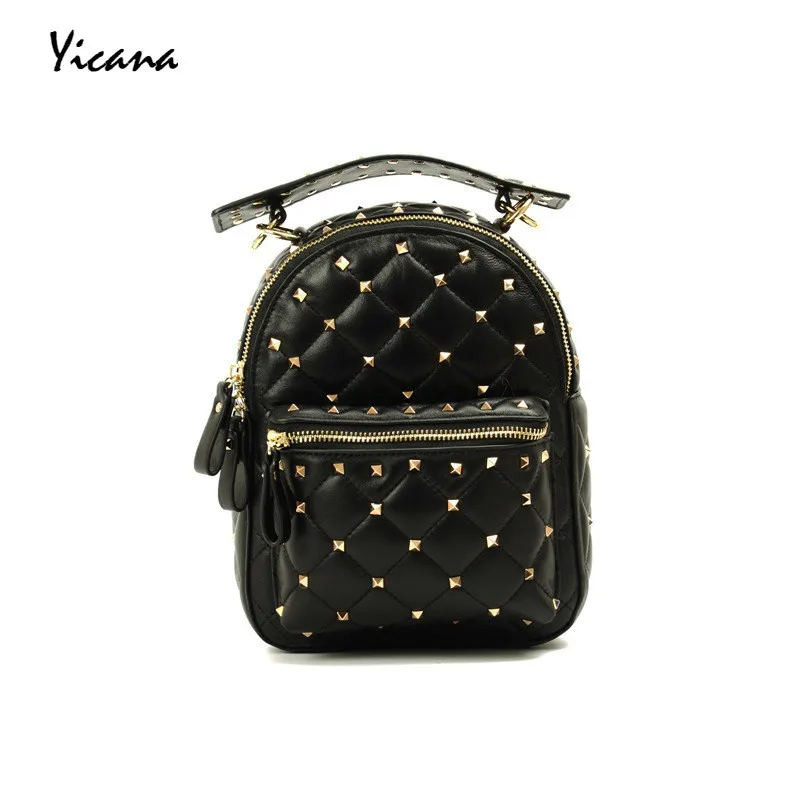 

Yicana 2018 women's new style Genuine Leather Backpack sheepskin rivet Genuine Leather Ladies Bag