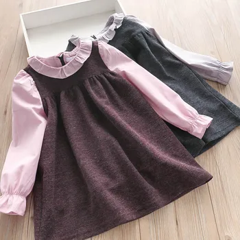 

Hot Sale Kids Baby Girls Dresses Casual Cute Long Sleeve Cotton Princess Pageant Party Casual Ruffles Collar Patchwork Dress